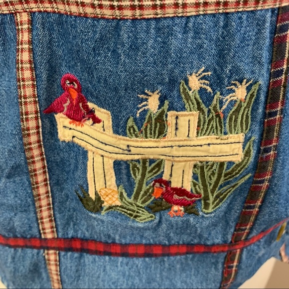 vintage Bobbie Brooks ugly Fall patchwork embroidered chambray button front vest - Picture 6 of 13